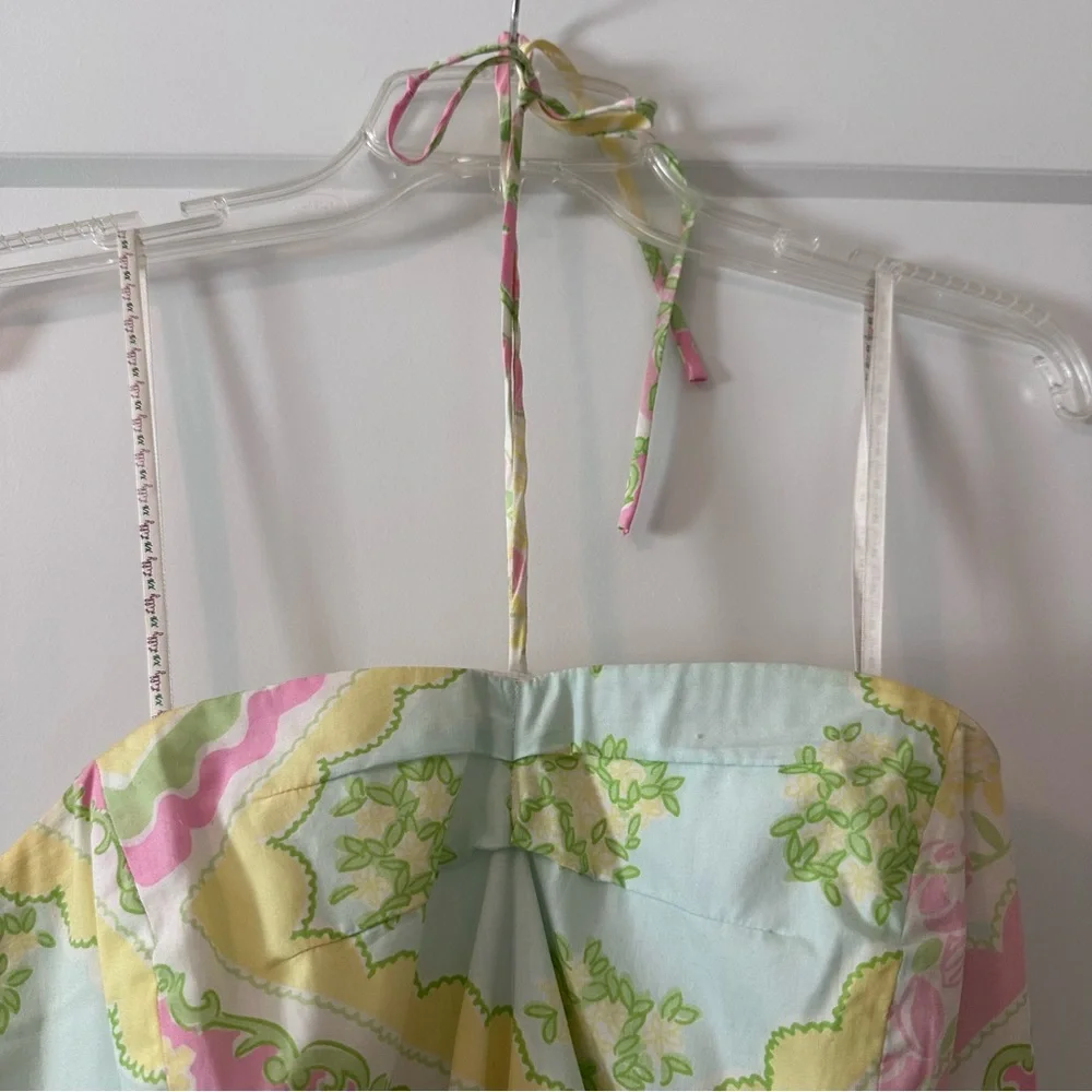 Lilly Pulitzer Pastel Floral Halter Dress Size 14 Cotton Fit & Flare - Picture 2 of 8